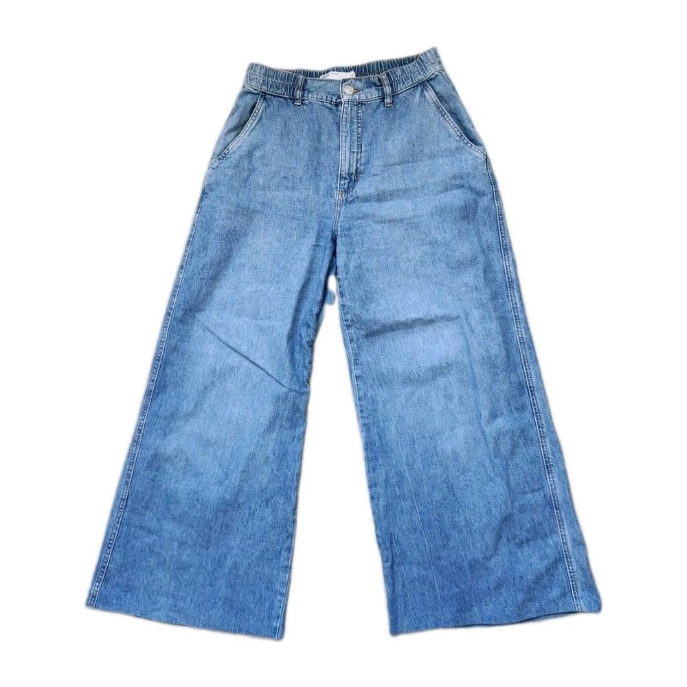 Garage Denim Wide Leg Jeans Womens 9 High Rise Elastic Waist Medium Wash EUC